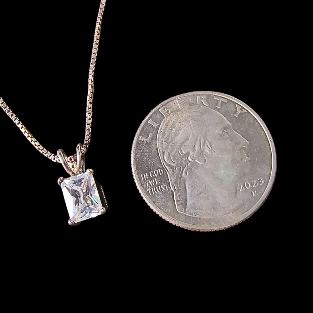 Elegant Cubic Zirconia And Sterling Silver Minimalist Pendant Necklace - Picture 3 of 10